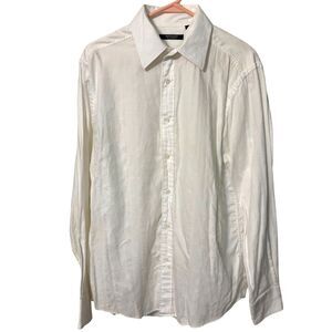 Mondo Di Marco Men's White Paisley Jacquard Button Front Dress Shirt Large